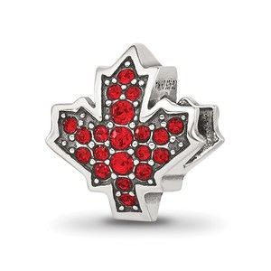 925 Sterling Silver Travel Theme Reflections Red CZ Maple Leaf Canada Bead